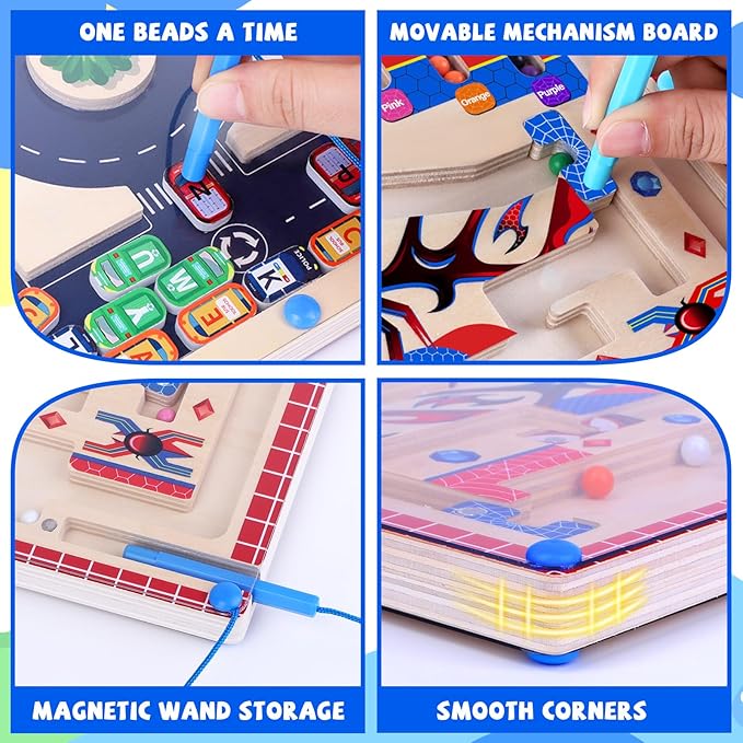 wakeInsa 2 in 1 Magnetic Color and Number Maze,Montessori Toys for Toddler Boys,Wooden Magnet Balls Puzzles,Toddler Busy Board Game,Preschool Learning Activities