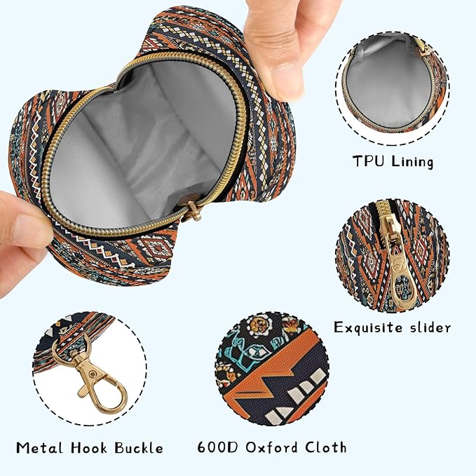 Native Southwest Tribal Pacifier Holder Case with Clip Portable Small Travel Pacifier Pouch for Mom Bag Zipper Coin Purse Pendant