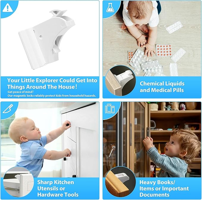 AILUOQI Baby Proofing Magnetic Cabinet Locks (4 Pack) Cupboard Drawers Latches Magnet Locks for Cabinets (1 Key)