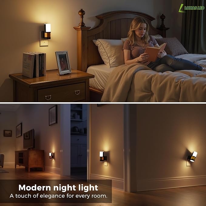 L LOHAS LED Night Lights Plug into Wall with Dusk to Dawn Sensor, Dimmable Night Light with 0-100lm Stepless Dimming, Rotating Plug in Night Light, 3000K Soft White, 2 Pack