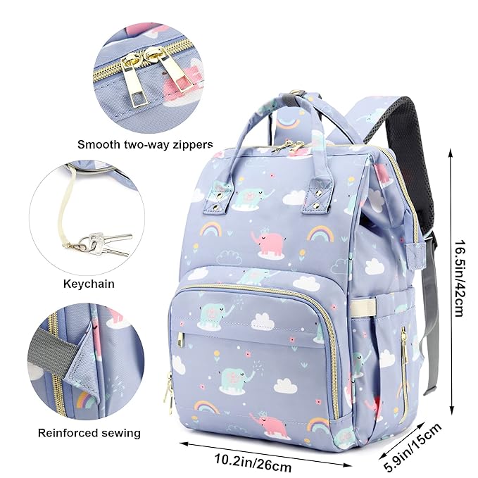 Elephant Diaper Bag Backpack for Baby Girls, Mom Waterproof Large Nappy Bags for Women