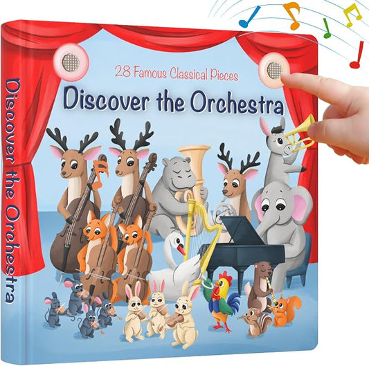 LITTLE MAESTRO Discover the Orchestra – 28 Instrument Sounds and Classical Pieces, Musical Books for Toddlers, 28-Button Music Book, Musical Toys for Toddlers 1-3