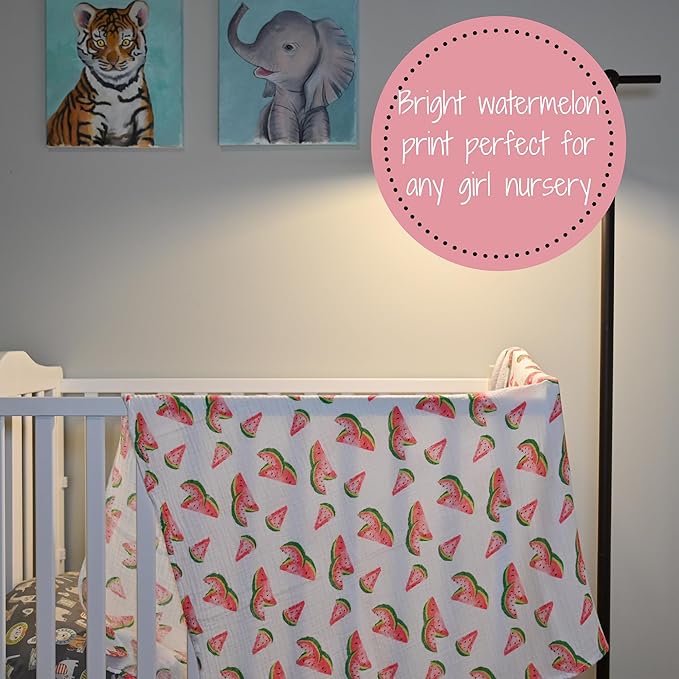 LollyBanks Muslin Swaddle Blankets, 100% Cotton Newborn Blanket for Boys and Girls, Large 47 x 47 Inches Lightweight and Breathable Baby Swaddle Blanket, Baby Essentials, Registry (Watermelon Print)