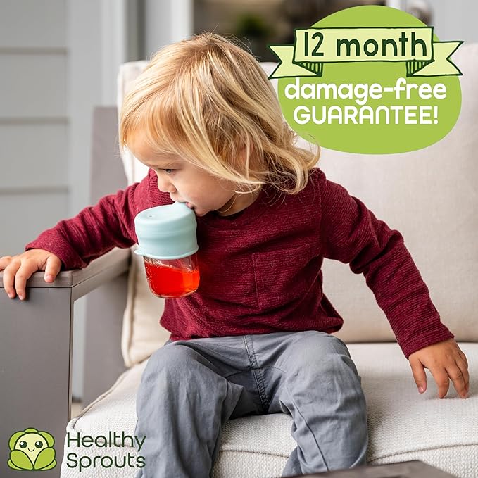 Healthy Sprouts Silicone Sippy Cup Lids - Spill Proof, Fits Any Cup, BPA-Free, Durable & Soft for Babies & Toddlers, Quick to Attach - 3 Pack Silicone Lids for Cups (Steel Blue, Pool, Ice Blue)