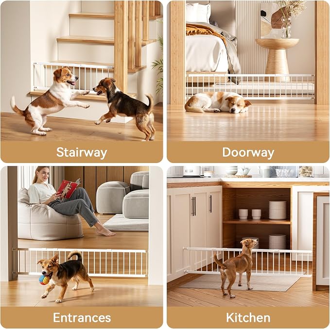 Short Dog Gate,18"-45" Adjustable Extra Wide Metal Short Dog Gate to Step Over, 10" Tall Small Pet Gate with 3 Extension Kits