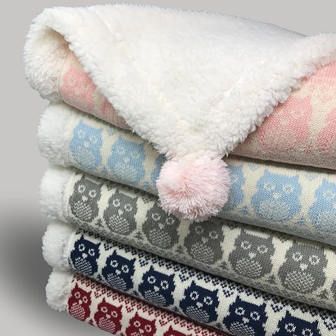 Snow Owl Cotton Knit Sherpa Baby Blanket 30?�x40??(Navy)