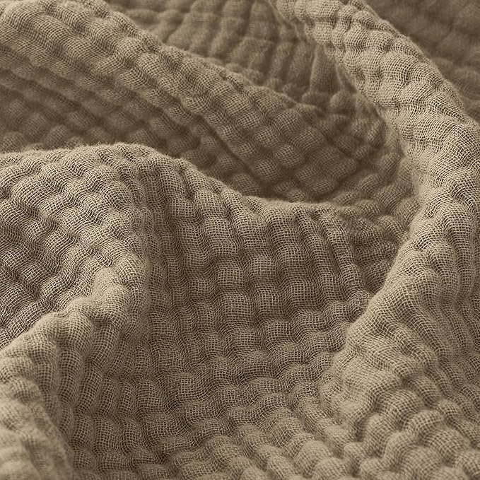 EMME Cotton Muslin King Blanket Bed Layering Bedspread Coverlet Breathable Gauze Soft Lightweight (Tan, 108"x90")