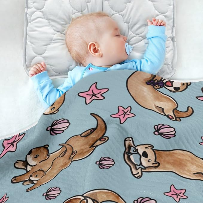 Ollabaky Otters Baby Blanket for Boys Girls Cotton Throw Blanket Swaddle Blanket for Crib Stroller Nursery Receiving Blanket Infant Toddler Unisex 30"x40"