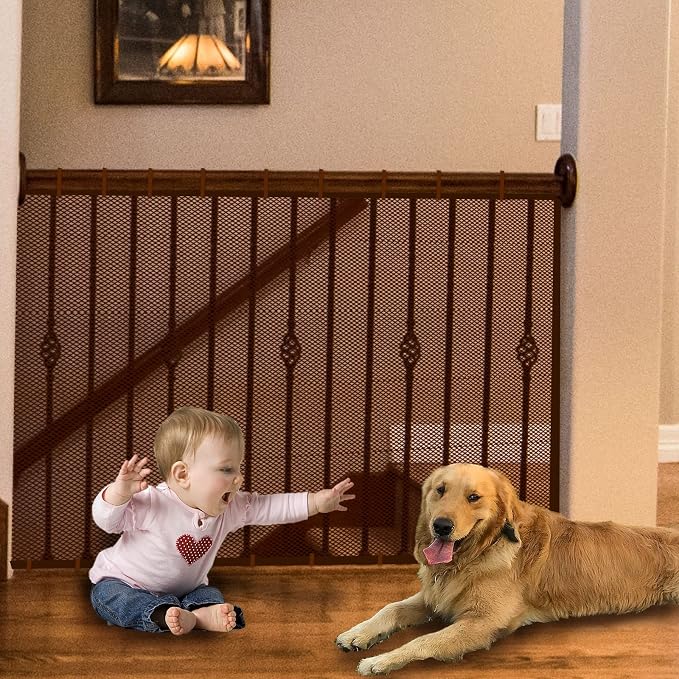 Baby Gate for Stairs, Banister Guard for Kids, Pets, Toys, 15ft L x 2.66 ft H, Mesh Netting Safety Net for Balcony Rail Stair, Stairway Net Baby Safety Products for Indoor & Outdoor (Brown)