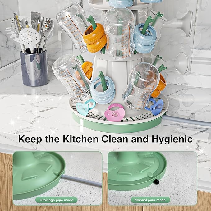TAZENI Baby Bottle Drying Rack with Drain Pipe, 3-Tier Modular Baby Bottle Rack Dryer for Infant Feeding Accessories, Large Capacity Rack Dryer, Stable, Efficient Drying, Space Saving Organizer