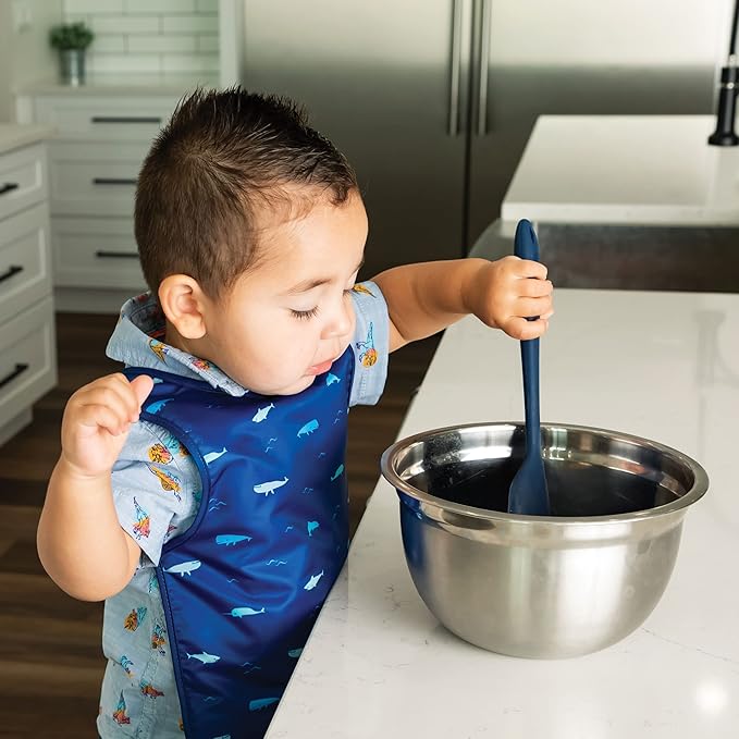 Tiny Twinkle Mess Proof Baby Bib for Boys | Waterproof Toddler Bib for Eating | Baby Apron for Feeding, Machine Washable | Perfect Shower Gift (Ocean Life, 6??4M)