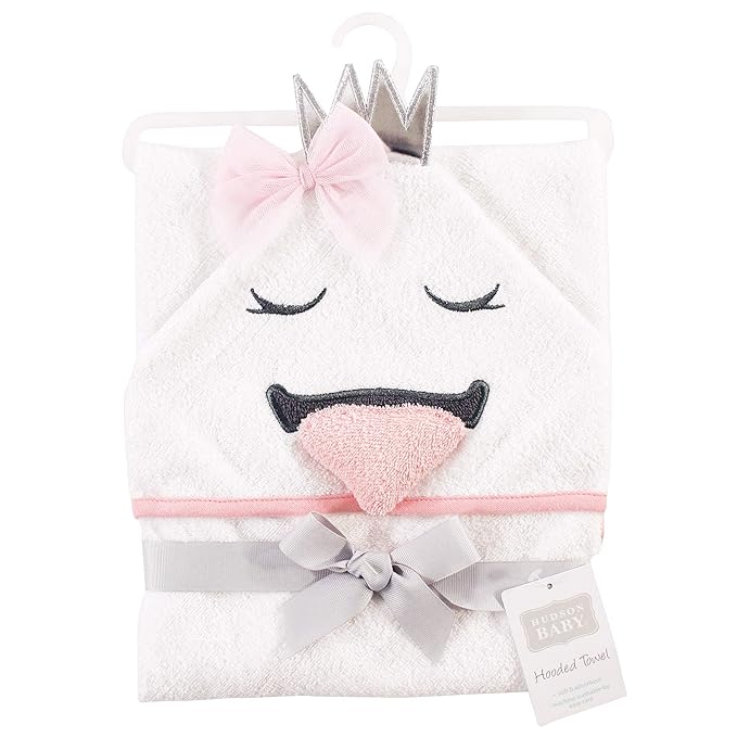 Hudson Baby Unisex Baby Cotton Animal Face Hooded Towel, Swan, One Size