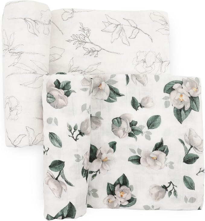 Little Unicorn 100% Certified Natural Organic Cotton Muslin Swaddle Blanket 2 Pack | Giftable Set of 2 swaddles (Magnolia)