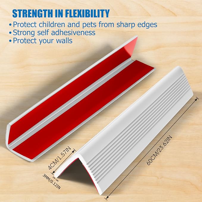 Wall Corner Protectors 4 Pack,1.57x1.57x23.62x0.12 inch PVC Double Side Proof Corner Guards for Sharp Edges, Self-Adhesive Corner Protectors for Home, Kindergarten,Thickness-3mm(0.12 in)