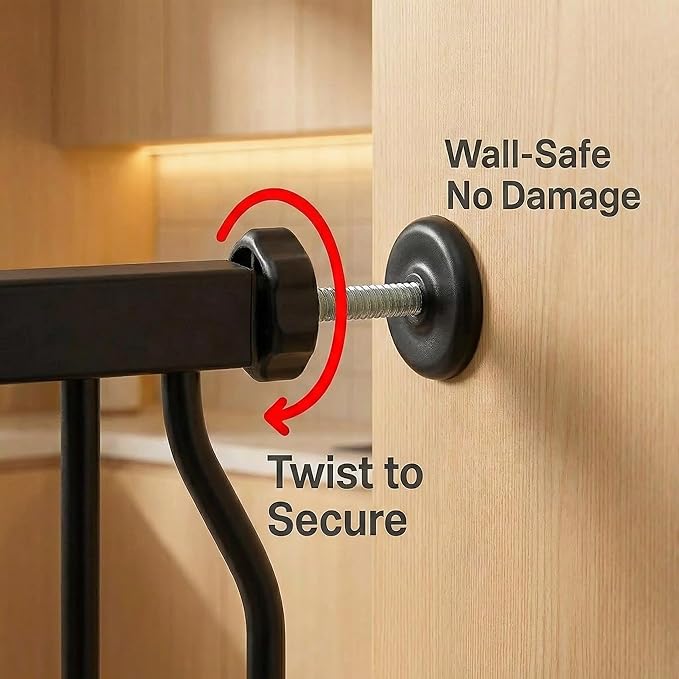 Extra Wide Baby Gate Tension Indoor Safety Gates Black Metal Large Pressure Mounted Pet Gate Walk Through Long Safety Dog Gate for The House Doorways Stairs (33.86"-38.58"/86-98CM, Black)