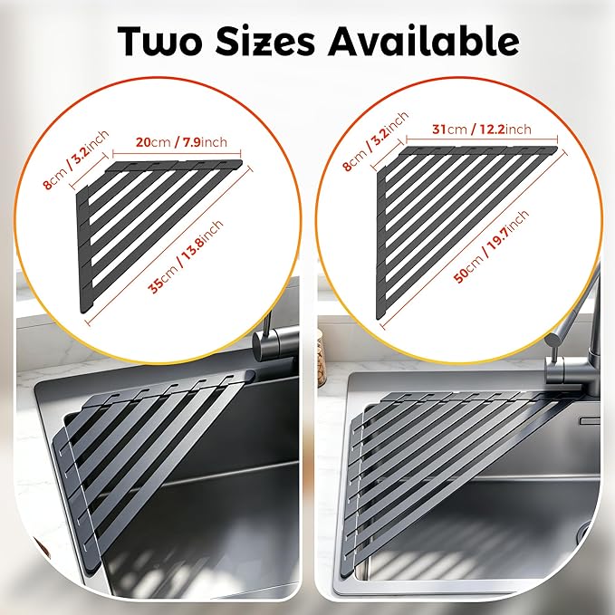 Sink Corner Drying Rack - Foldable Triangular Sink Sponge Holder, Dish Drying Rack Over the Sink, Kitchen Sink Accessories (Grey, 19.69" x 12.2")