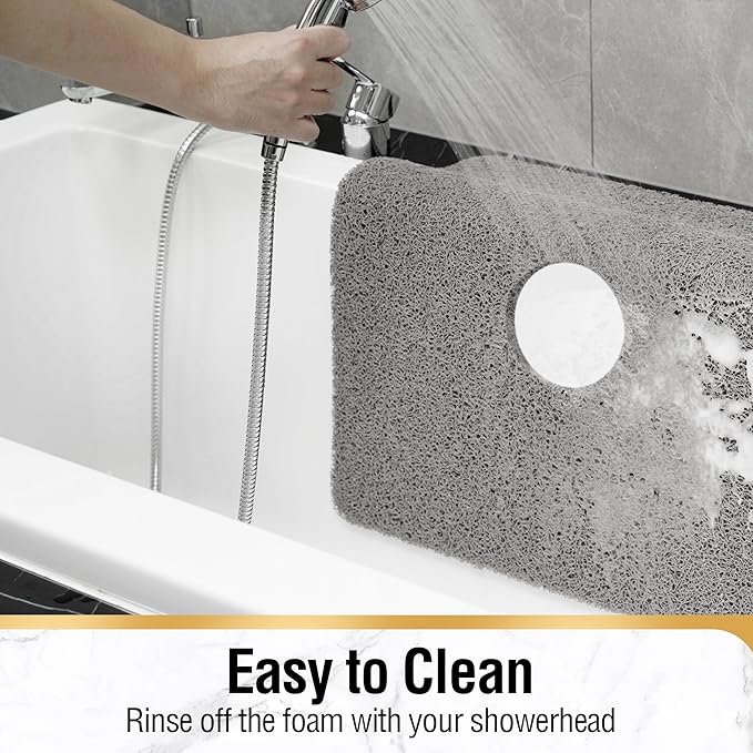 HITSLAM Non Slip Shower Mat for Textured Tub Floor, 21x21 Inch Square Loofah Bath Mat for Inside Shower Stall, Quick Drying, No Suction Cups, Grey