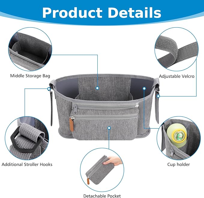 Accmor Universal Stroller Organizer with Detachable Phone Bag, Stroller Bag Caddy Organizer Stroller Accessories for Uppababy, Baby Jogger, Nuna, Doona, Britax Strollers