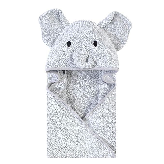 Touched by Nature Unisex Baby Organic Cotton Animal Face Hooded Towels, Gray Elephant, One Size