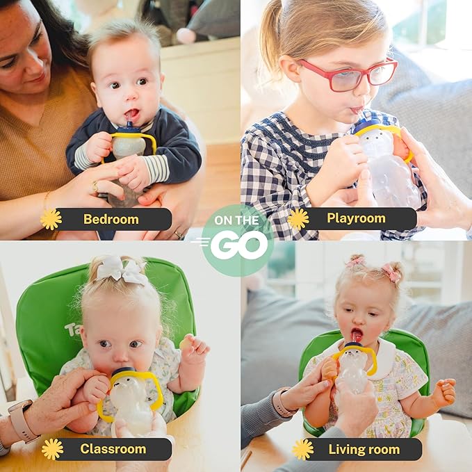 TalkTools Honey Bear Straw Cup with Handle, 7oz ??Soft Straw Trainer for Babies & Toddlers 4+ Months ??Easy-Grip, Dishwasher Safe.