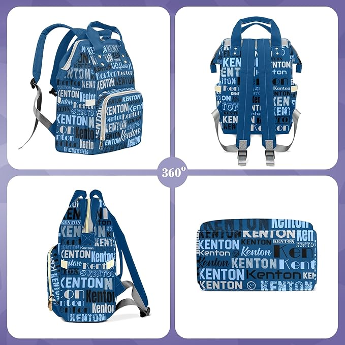 Large Capacity Custom Diaper Bag for Baby Boy with Name, Blue Multifunctional Mom Personalized Diaper Bag Backpack Waterproof Women Customized Daypack Nappy Bag