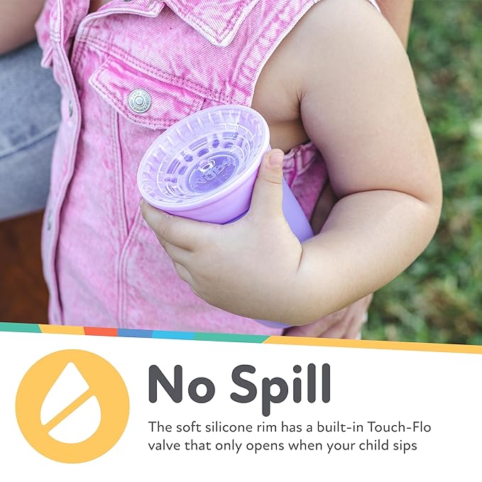 Nuby Wonder Cup - Spill-Proof Toddler Sippy Cups - (3 Pack) 7 oz - Sip from All Sides - Leak Resistant - Spoutless Transition Cup - Aqua/Purple/Pink