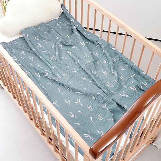 Happy Flute 4Set Muslin Swaddle Blankets??œUltra Soft Baby Blanket for Newborns,Receiving Blankets for Baby Girls & Boys??œBaby Essentials 0-3 Years,40x40inches (Leaf)