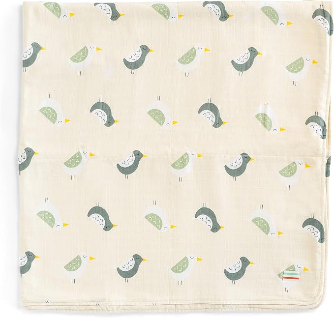Organic Muslin | Cotton Blanket, Kids, Baby, Quilt, Triple Layer Muslin, Bed, Crib, GOTS Certified, 100% Organic Cotton (Bird)