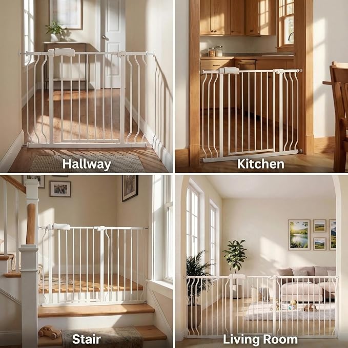 Narrow Baby Gate 24-29" Dog Gate Pressure Mounted Indoor Safety Gate for Stairs, Doorways, Hallways, No Drilling White Metal Pet Gate for Kids & Pets
