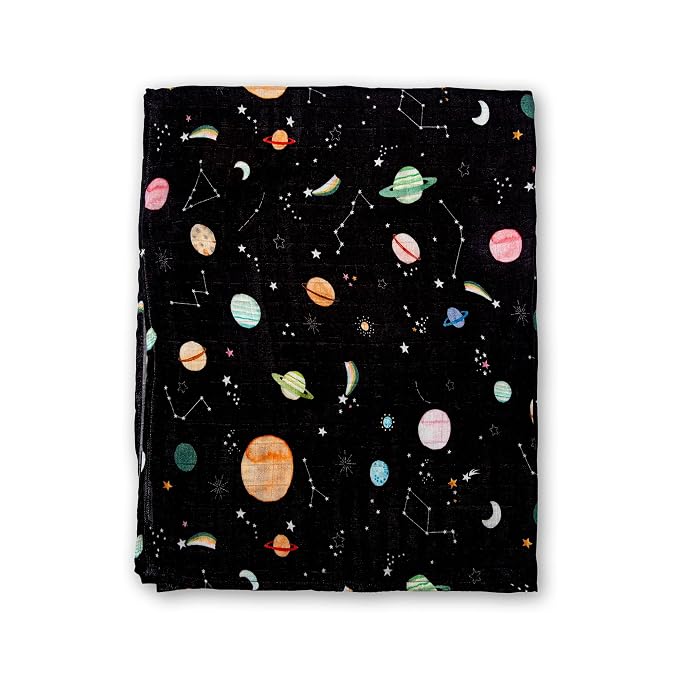 Loulou Lollipop Muslin Swaddle Blanket for Baby Boy & Baby Girl – Soft Breathable Muslin Wrap, 47"x47" Receiving Blanket for Newborn & Toddler - Planets