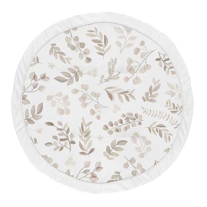 Sweet Jojo Designs Leaf Boy or Girl Baby Playmat Tummy Time Infant Play Mat - Gender Neutral Floral Ivory Beige Taupe and White Gender Neutral Boho Watercolor Botanical Flower Woodland Tropical Garden