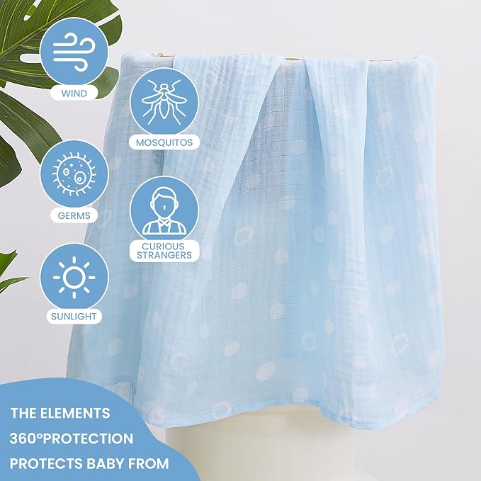 Softan Muslin Swaddle Blankets for Baby Girl & Boy, 47X47In Receiving Blankets for Newborn, Swaddle Blanket Set Soft Silky & Breathable,Blue Rainbow and Five-Pointed Star, 4 Pack