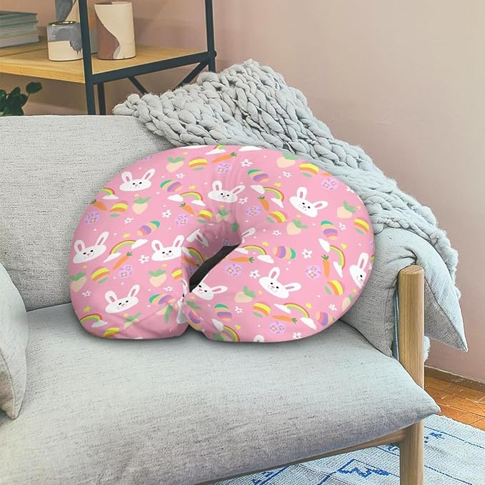 Lovely Rabbit Print Nursing Pillow Cover for Newborn Breastfeeding Pillow Case U-Shaped Nursing Slipcover Easter Gift for Mom Pregnancy Pillow Cover C Shape Cushion Cover with Zipper