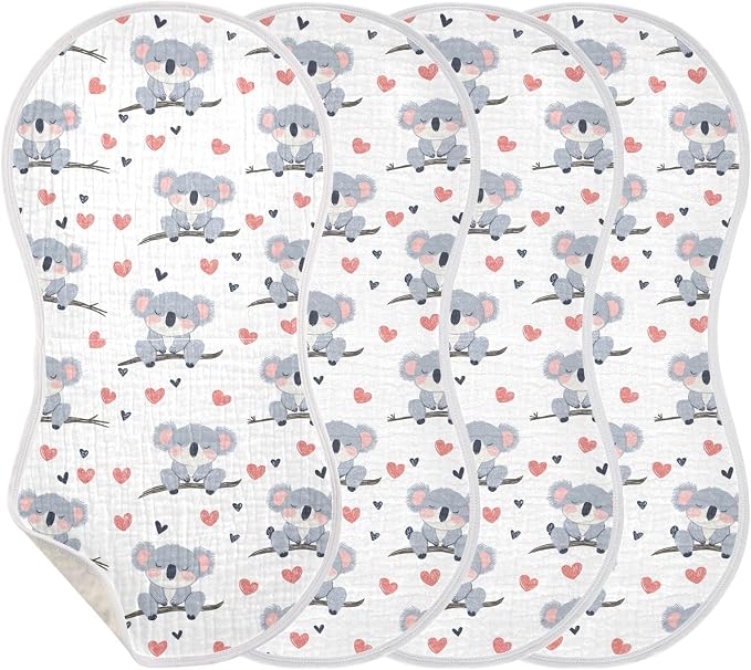 vvfelixl Baby Burp Cloths Cute Koala Bear on Trunk Baby Newborn Cotton Burping Cloths Set Babys Washcloths 4 Pack