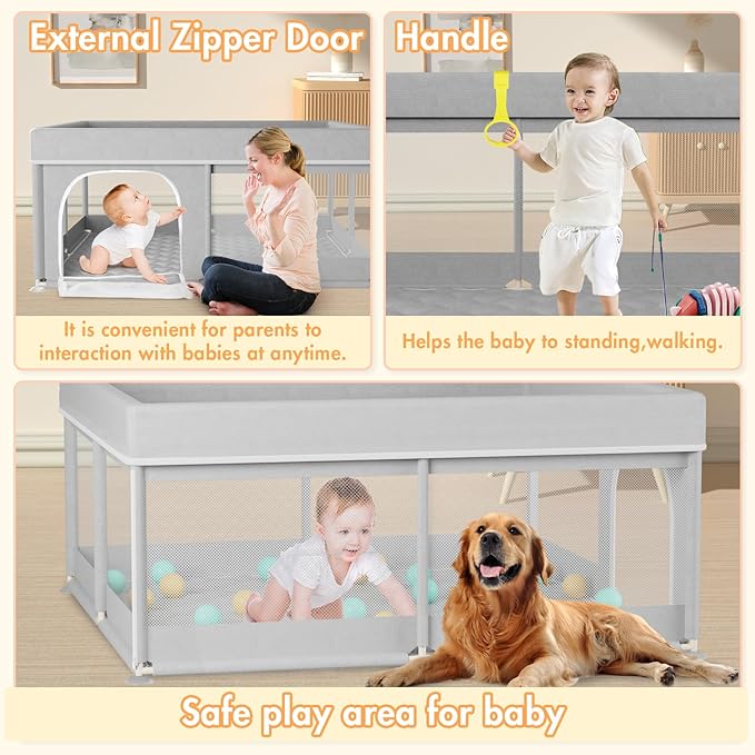 Omzer Baby Playpen with Mat 50x50inch: Large Playpen for Babies and Toddlers Indoor Safety Play Pen with Soft Breathable Mesh - All-Wrapped Sponge Sturdy Play Yard with Stable Magic Sticker