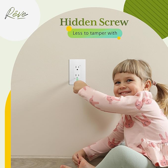 TG Screwless Decorator Wall Plate Child Safe Outlet Cover, Mid-Size 1-Gang 4.88" H x 3.11" L, Unbreakable Polycarbonate Thermoplastic, UL Listed, Glossy, White (20 Pack)