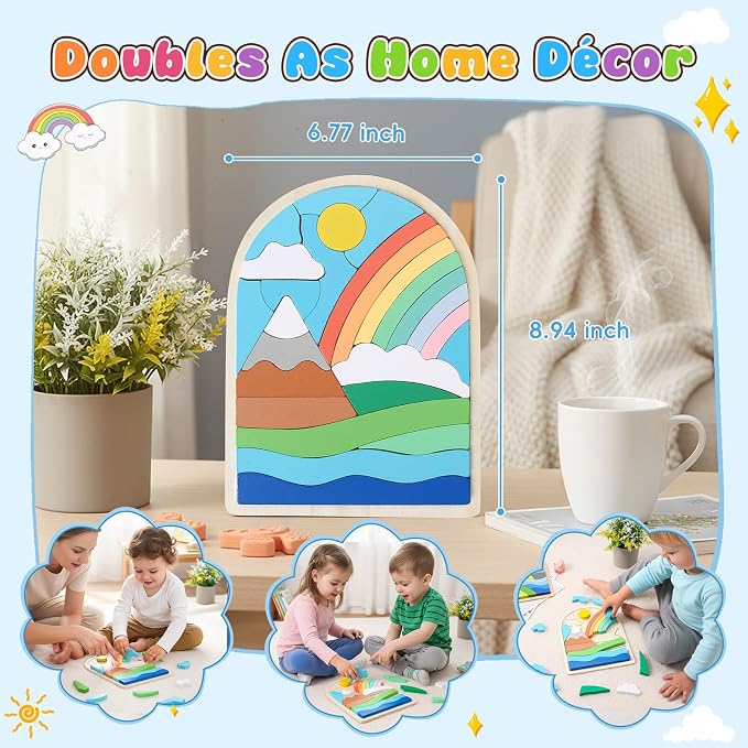 Montessori Wooden Shape Puzzles - Color Matching & Cognition Fun for Kids Over 3 Years Old, with Rainbow Blocks & Themes, Fine Motor Skill Building Toys & Gifts (Rainbow)