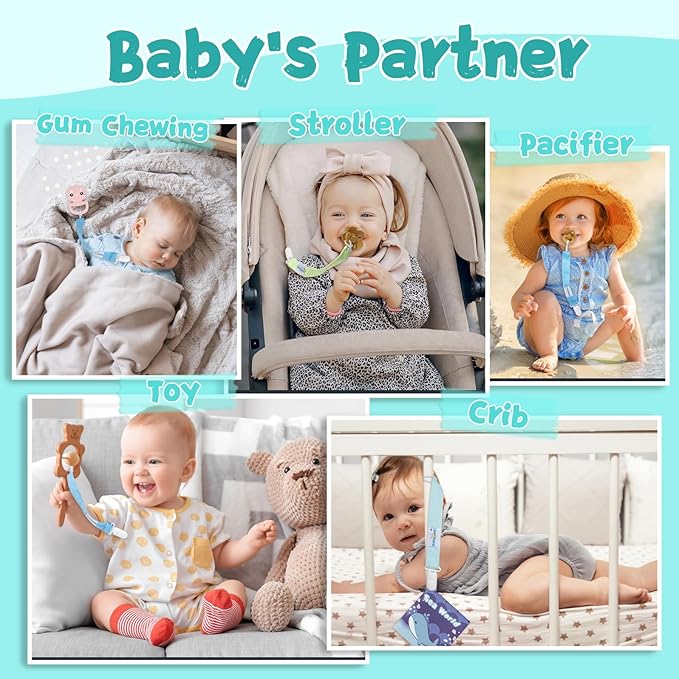 babygoal Floral Pacifier Clips, 6 Pack Binky Paci Holder Clips Leashes Fits for Most Baby Pacifiers and Binkies