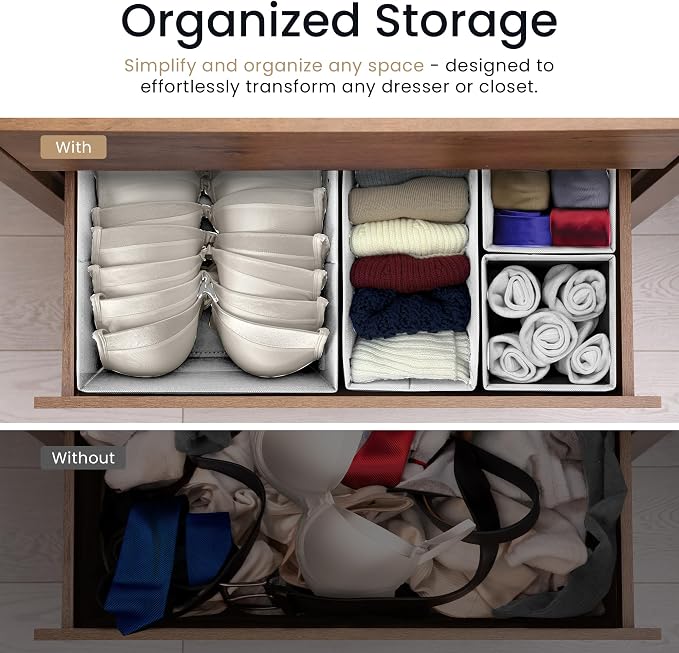 Reli. Drawer Organizer Clothes (14 Pack) | Organization for Dresser, Closet, Nursery, Baby Clothes | Foldable Fabric Dresser Dividers for Bra, Underwear, Socks (White)