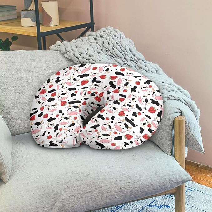 Strawberry Cow Nursing Pillow Covers for U-Shaped Nursing Pillow Nursing Pillow Case for Newborn Boys Girls Hidden Zipper Design Soft and Skin-Friendly Breathable