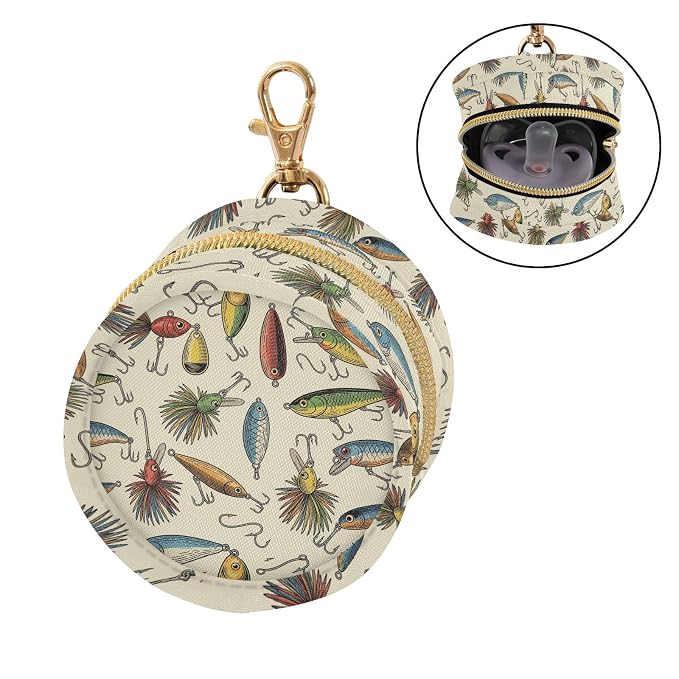 Fishing Lures Colorful Pattern Baby Pacifier Holder Case with Clip Portable Pacifier Storage Organizer Round Container Pouch Box Fits Diaper Bag Stroller Purse