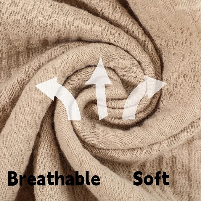 Cotton Muslin Baby Blanket with Tassel,Bunny Lovey Security Blanket,Soft Breathable Nursery Decor,Nursing Cover for Newborn Infant Toddler 47"x47"(Beige)