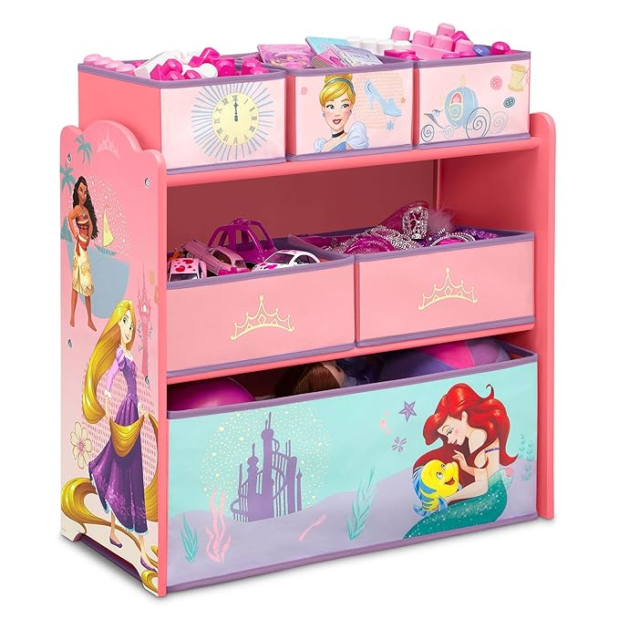 Delta Children Design & Store 6 Bin Toy Storage Organizer, Disney Princess & Deluxe Toy Box, Disney Princess