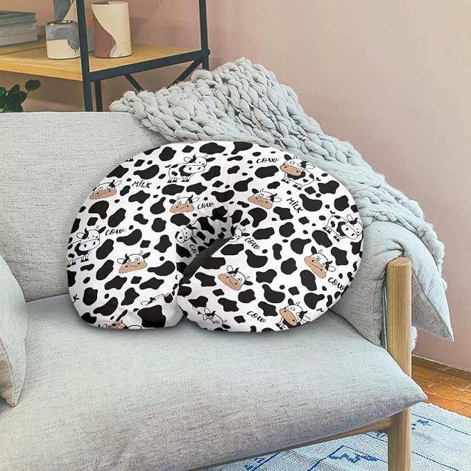 Milk Cow Nursing Pillow Cover for Baby Girl Boy Cowhide Removable Covers for Breastfeeding Pillows Safe and Snug Breast Feeding Pillowcases for Moms Nursing Covers
