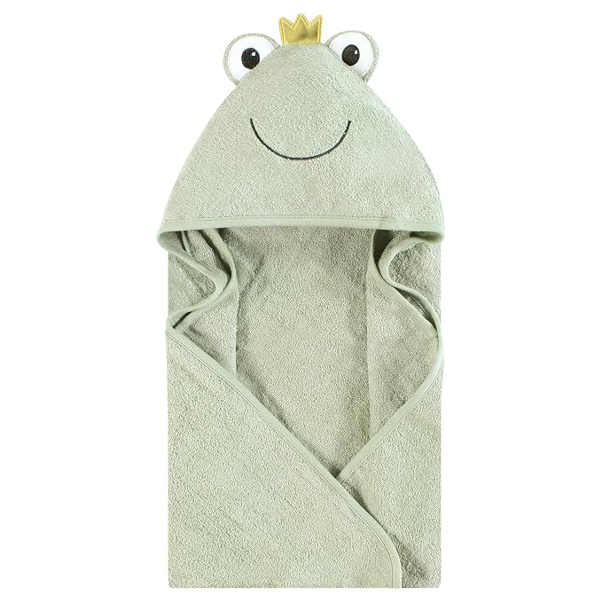 Hudson Baby Infant Boy Cotton Animal Face Hooded Towel, Prince Frog, One Size