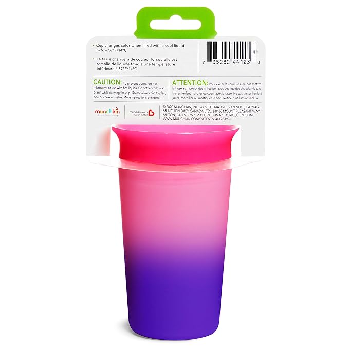 Munchkin® Miracle® 360 Sippy Cup for Toddlers, Color Changes with Cold Drinks, 9 Ounce, Pink