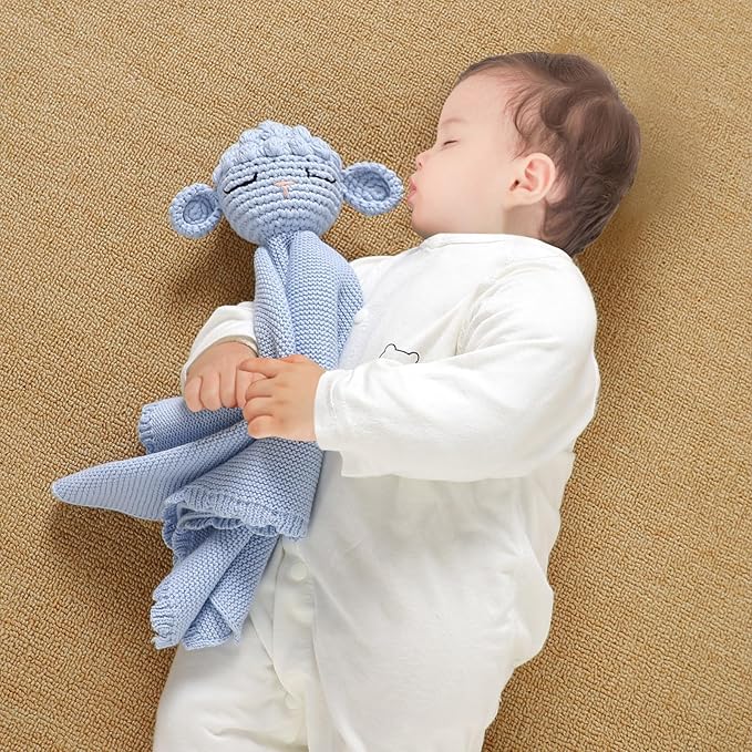 Neiwech Sheep Snuggle Loveys for Babies Cotton Baby Security Blanket for Newborn Infant Boys Girls Blue