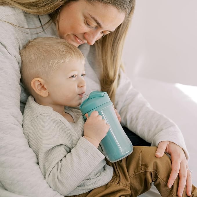 Dr. Brown's Milestones Insulated Sippy Cup with Straw and Handles, Spill-Proof Tumbler with Lid, 4-Pack, Green/Blue/Green/Green, 10 oz/300 mL, BPA Free, 12m+