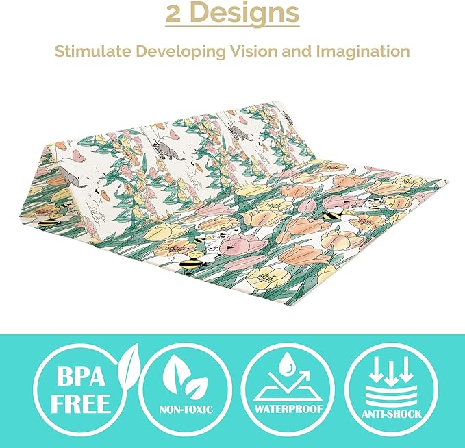 JumpOff Jo Foldable Foam Play Mat ??Large Waterproof Baby & Toddler Activity Floor Mat, Double-Sided 70 x 59 Inch Play Surface