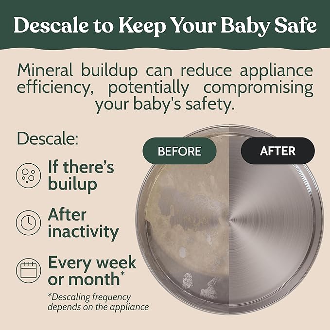 Roobi Descaling Solution Compatible with Baby Brezza. Specially Formulated to Clean & Descale Baby Appliances. Up to 2 Uses per Bottle, 2 Pack. Carbon Neutral.